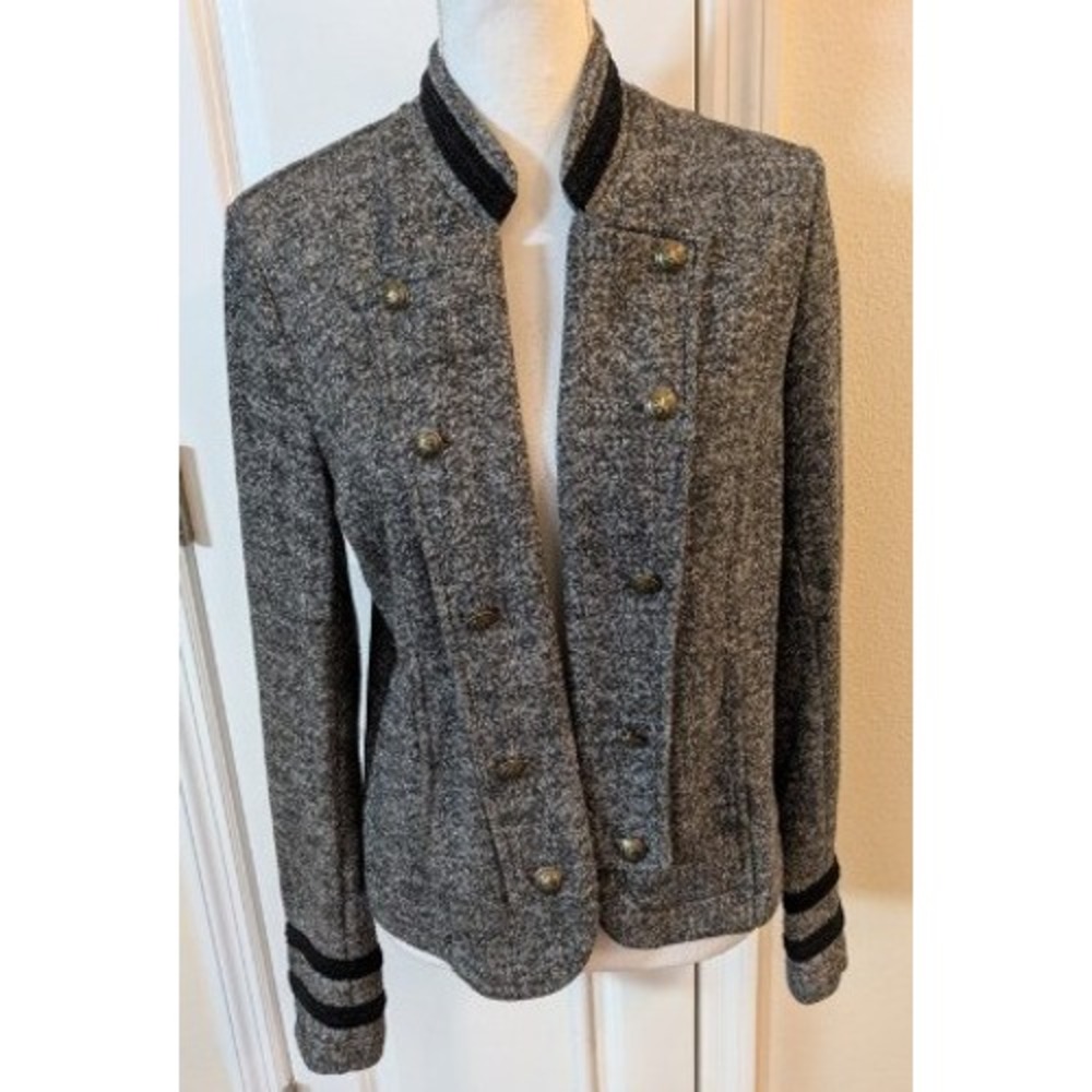 Tommy Hilfiger Womens Grey Military Knit Blazer Jacket Brass Buttons Size M
